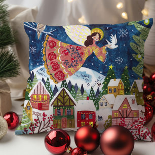 Coussin Village de Noël ange mignon