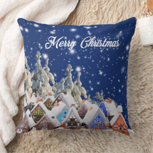 Coussin Village de Noël Enchanté sous la Neige