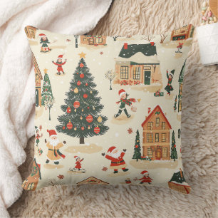 Coussin Village de Noël Fantaisiste de Père Noël sous la N