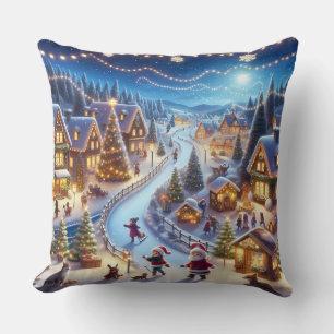 Coussin Village de Noël hivernal festif de nuit