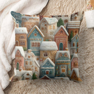 Coussin Village de pain d'épice enneigé givré