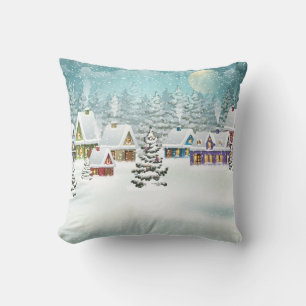 Coussin Village d'hiver : paysage enneigé