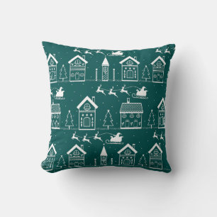 Coussin Village nordique de Noël enneigé