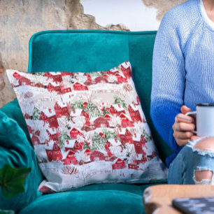 Coussin Village vacances d'hiver de neige   Noël