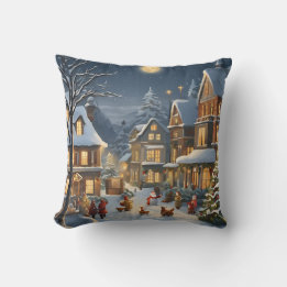 Coussin Ville de Noël enneigée
