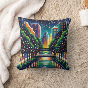 Coussin "Ville de nuit étoilée : San Antonio Riverwalk"