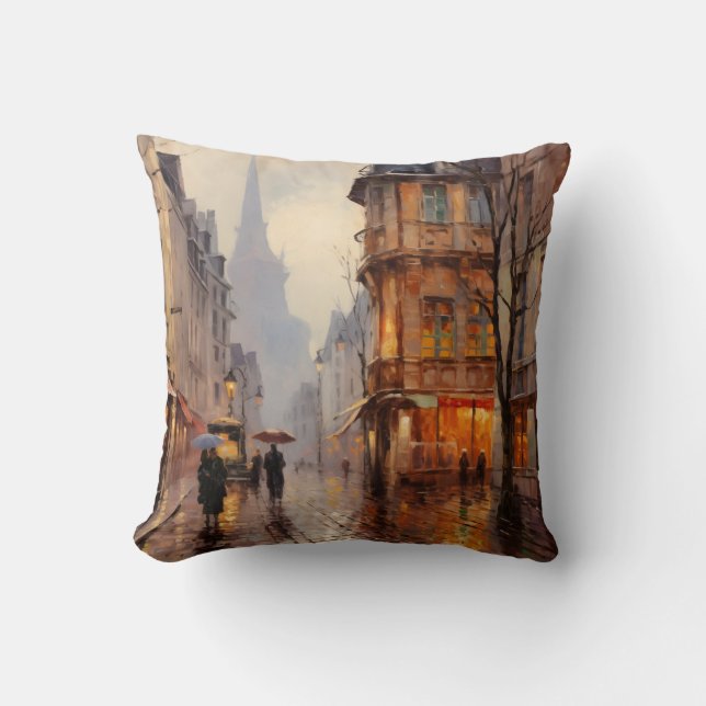 Coussin Ville de rue en pierre française - Art impressionn (Recto)