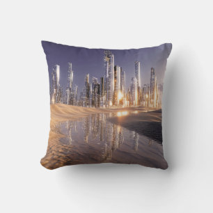 Coussin Ville de science-fiction futuriste reflétée dans l