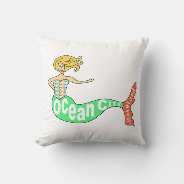 Coussin Ville d'océan, carreau de sirène du Maryland (Recto)