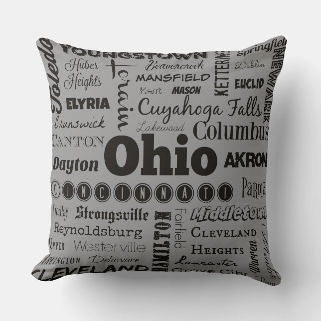 Coussin Villes OHIO en gris et noir (Recto)