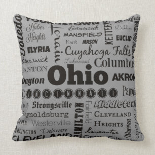 Coussin Villes OHIO en gris et noir