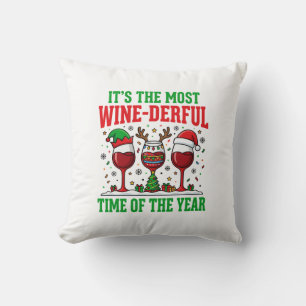 Coussin Vin de Noël Merveilleux Design de Vin Rouge