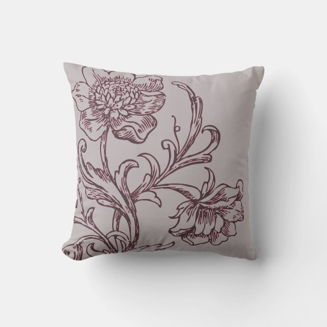 Coussin Vin gris et bourgogne Moderne Élégant floral (Recto)