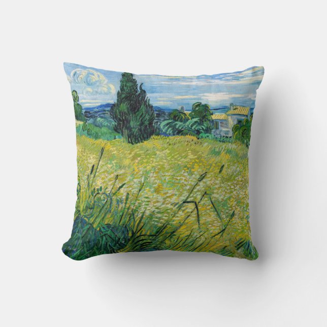 Coussin Vincent van Gogh - Champ de blé vert avec cyprès (Recto)
