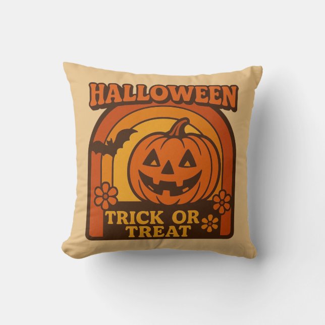 Coussin Vintage 1970 Trick or Treat Halloween (Recto)