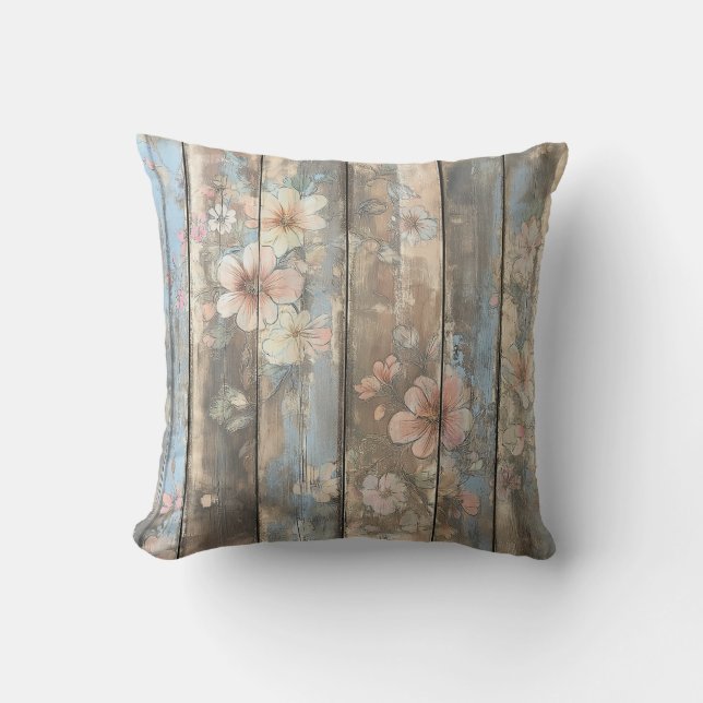 Coussin vintage à panneau de bois floral (Recto)