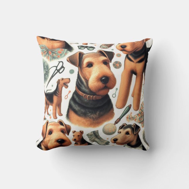 Coussin Vintage Airedale Terrier sans fil (Recto)