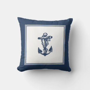 Coussin Vintage Ancre encadrée Jeu d'oreiller marine