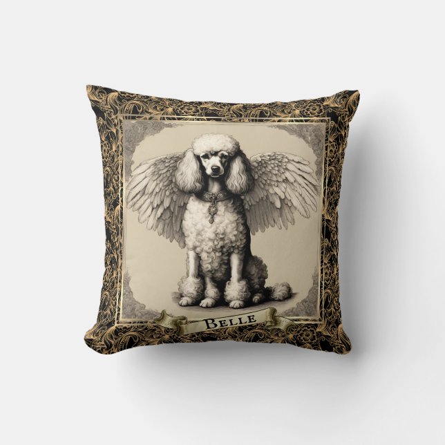 Coussin Vintage Ange de caniche français personnalisé (Recto)