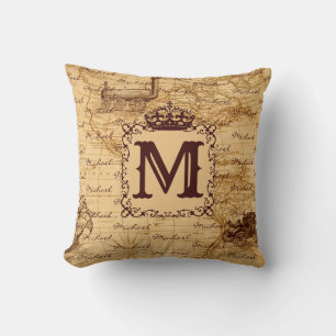Coussin Vintage antique royal king world map rustic