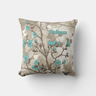 Coussin Vintage aqua fleurs grunge floral personnalisé