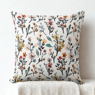 Coussin vintage aquarelle fleur sauvage motif floral