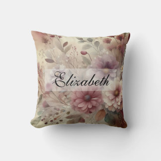 Coussin Vintage Automne fleurs pastel aquarelle peinture