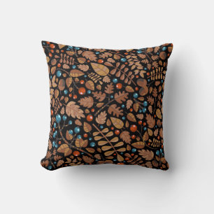 Coussin vintage automne, motif d'hiver avec plante.