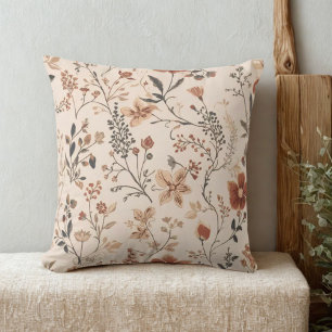 Coussin Vintage automne motif floral sur crème Rustique au