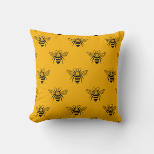 Coussin Vintage Bee Motif, Jaune Noir.