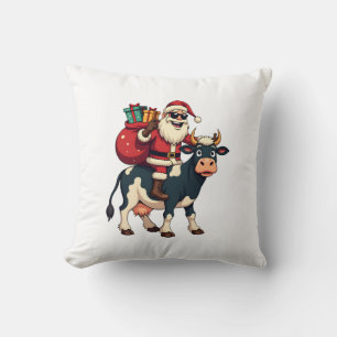 Coussin Vintage Bigfoot Père Noël à cheval sur une vache N