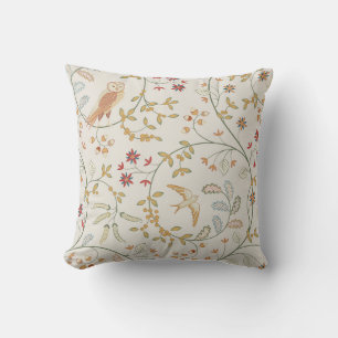 Coussin Vintage birds in foliage with flowers seamless pat