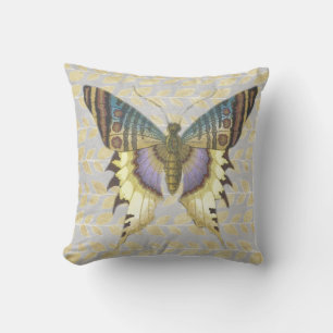 Coussin vintage bleu et jaune de papillon de style