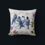 Coussin Vintage Blue Birds, Purple Flowers, Sheet Music<br><div class="desc">Vintage blue birds and purple flowers on grey sheet music.</div>