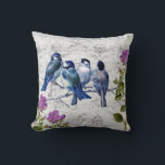 Coussin Vintage Blue Birds, Purple Flowers, Sheet Music<br><div class="desc">Vintage blue birds and purple flowers on grey sheet music.</div>