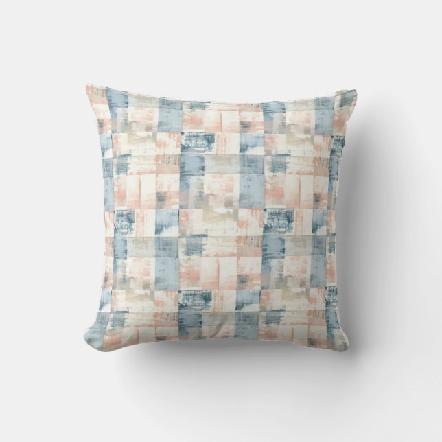 Coussin Vintage Blue & Blush Painterly Throw Pillow (Recto)