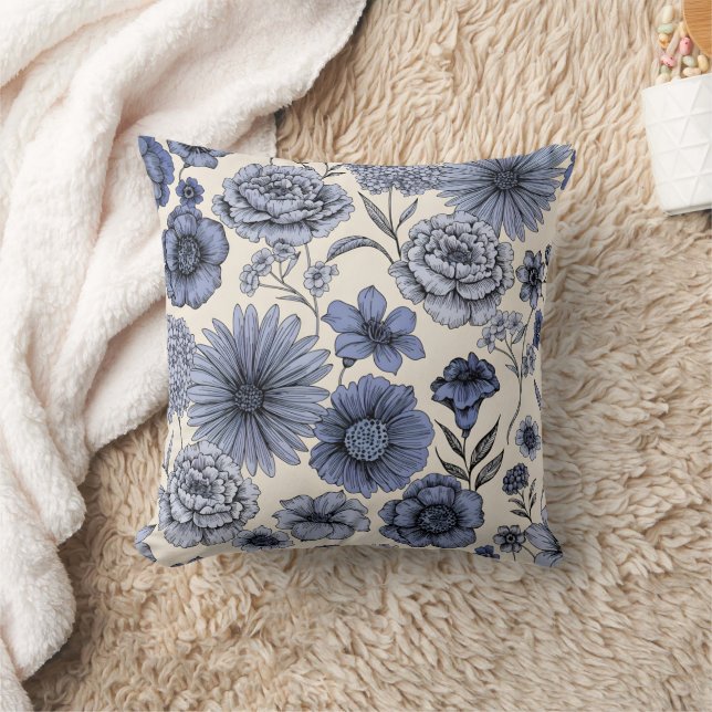 Coussin Vintage Blue Toile Floral Botanical Pattern (Couverture)