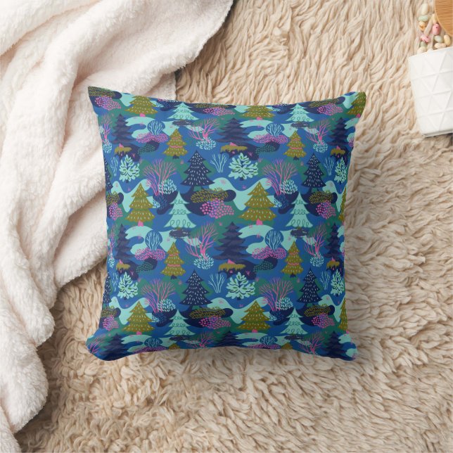 Coussin Vintage Blue Winter Tree Forêt (Couverture)