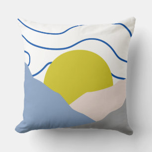 Coussin Vintage Bohème Coucher de soleil bleu et jaune mod