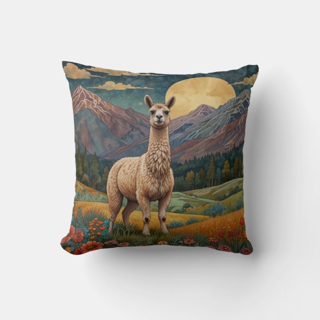 Coussin Vintage boho llama alpaca paysage vintage (Recto)