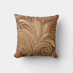 Coussin Vintage Bourgogne Gold Paisley Elégant Luxe