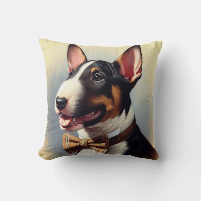 Coussin Vintage Bull Terrier Peinture Portrait (Recto)