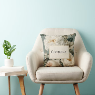 Coussin Vintage cadre floral avec crème et roses roses
