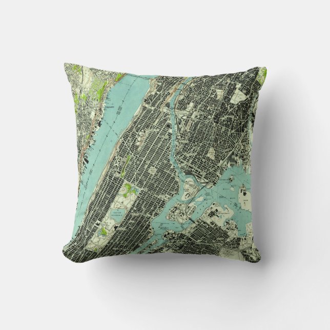 Coussin Vintage Central Park & Bronx NY Map (1947) (Recto)