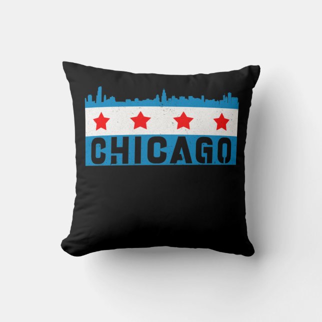 Coussin Vintage Chicago Flag Skyline (Recto)