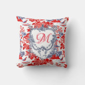 Coussin Vintage Chinoiserie Delft Français rouge bleu mono (Recto)
