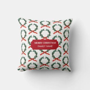 Coussin Vintage Christmas Berry Wreath Holiday Nom personn