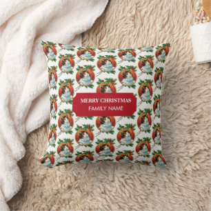 Coussin Vintage Christmas Cat Holiday Nom personnalisé