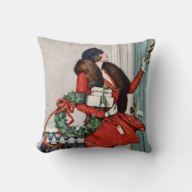 Coussin Vintage Christmas Doorstep Illustration (Recto)