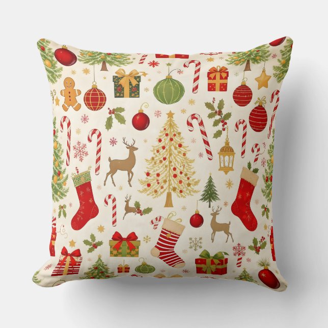 Coussin Vintage Christmas Gift & Candy Throw Pillow (Recto)